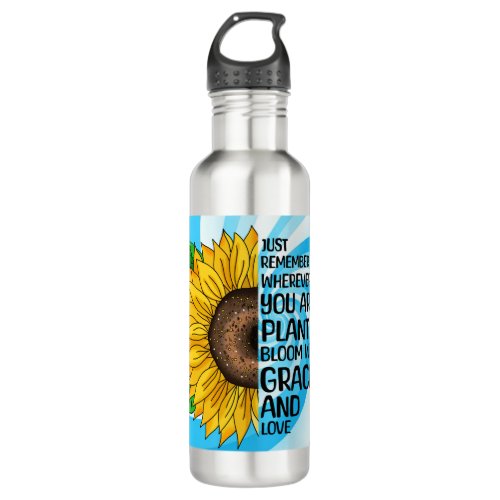 Inspirational Quote and Hand Drawn Sunflower Stainless Steel Water Bottle