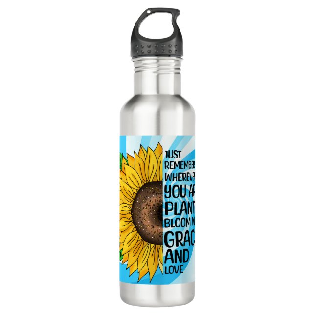 Inspirational Quote and Hand Drawn Sunflower Stainless Steel Water Bottle (Front)