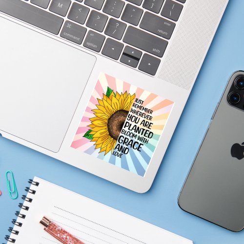 Inspirational Quote and Hand Drawn Sunflower Sticker