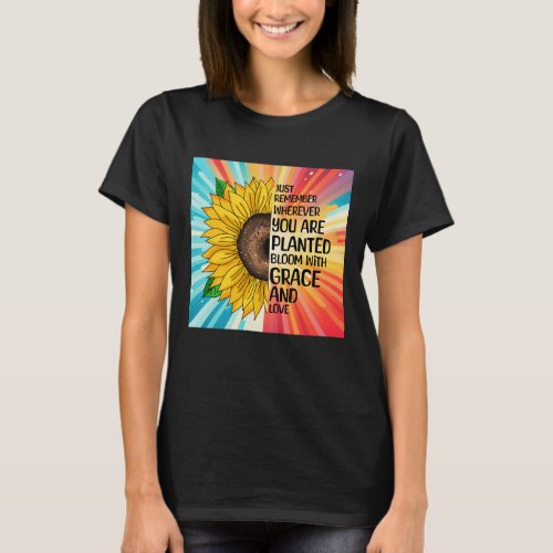 Inspirational Quote and Hand Drawn Sunflower T_Shirt