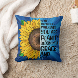 Inspirational Quote and Hand Drawn Sunflower Throw Pillow