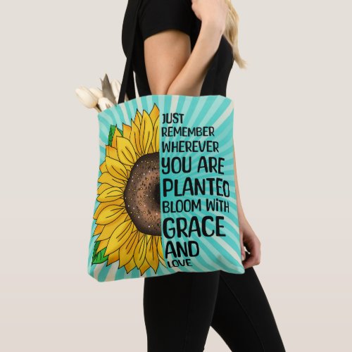 Inspirational Quote and Hand Drawn Sunflower Tote Bag