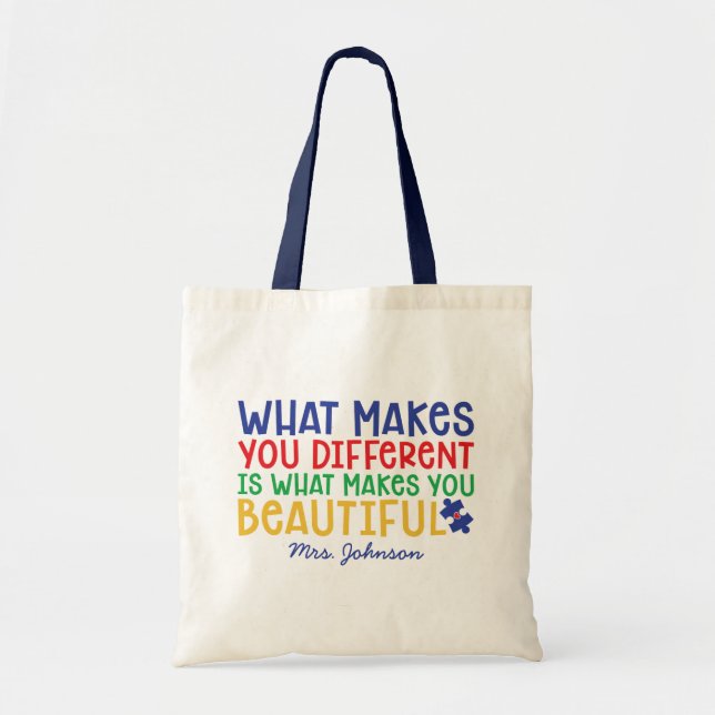Inspirational Quote | Autism Teacher Personalized Tote Bag (Front)