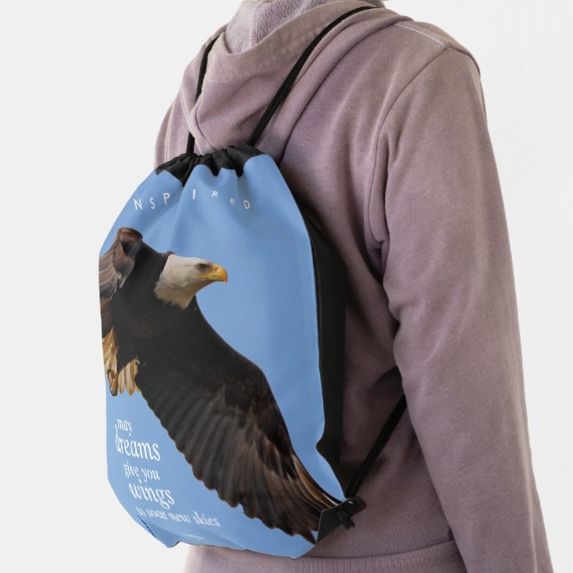 Inspirational Quote Bald Eagle in Flight Drawstring Bag (Insitu)