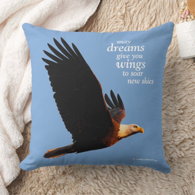 Inspirational Quote Bald Eagle in Flight Throw Pillow (Blanket)