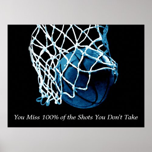 Inspirational Quote Basketball Blue Artwork Poster