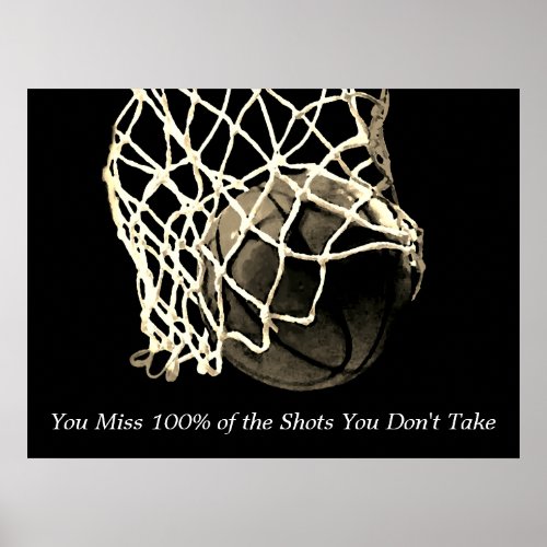 Inspirational Quote Basketball Vintage Sepia Poster