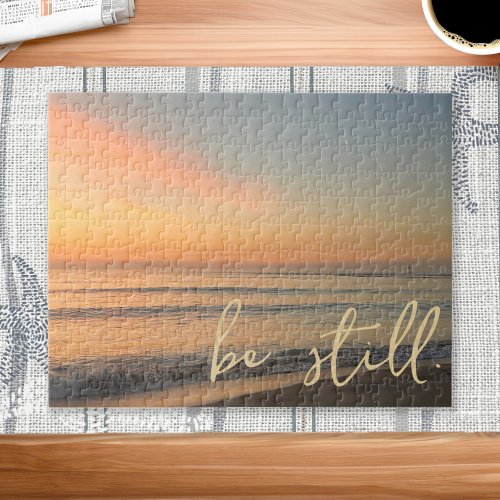 Inspirational Quote Be Still Sunrise Beach Jigsaw Puzzle