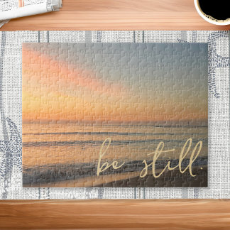 Inspirational Quote Be Still Sunrise Beach Jigsaw Puzzle