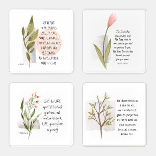 Inspirational Quote Bible Verses Watercolor Floral Coaster Set