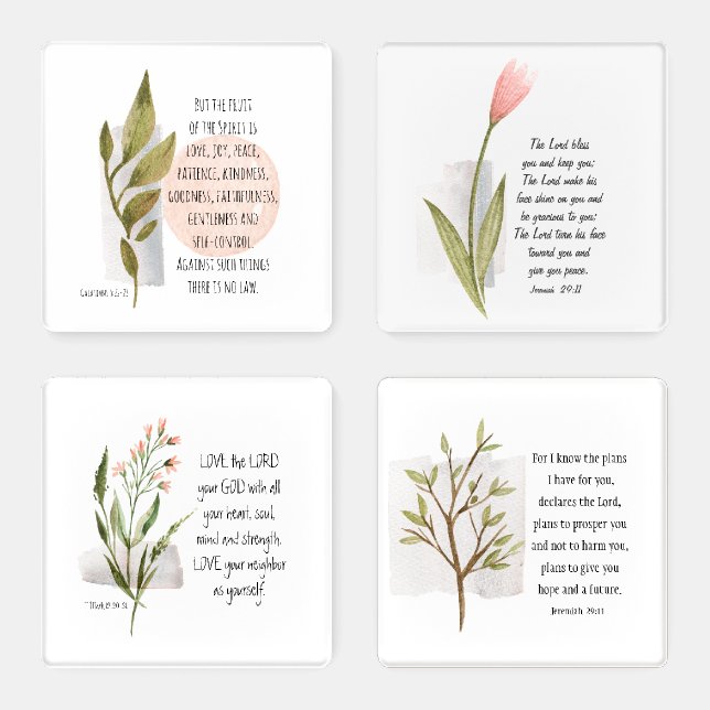 Inspirational Quote Bible Verses Watercolor Floral Coaster Set (Set)