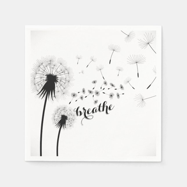 Inspirational Quote BREATHE Modern Dandelion Napkins (Front)
