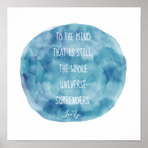 inspirational quote by Lao Tzu on blue watercolor Poster