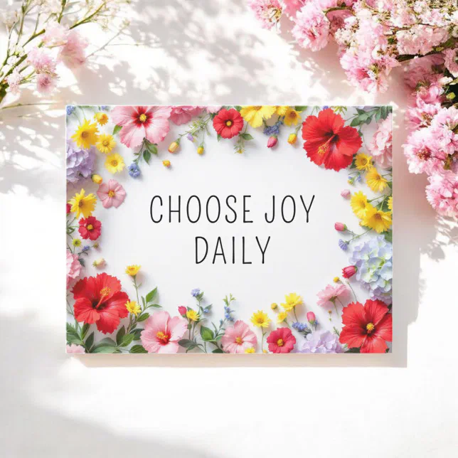 Inspirational Quote Choose Joy Colorful Flowers Postcard | Zazzle