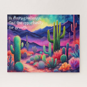 inspirational quote,colorful cactus landscape jigsaw puzzle