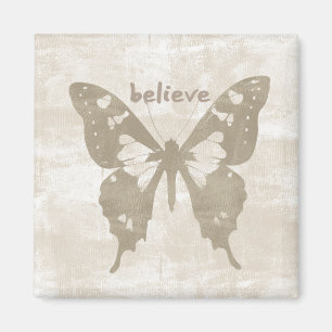 Inspirational Quote Cream Believe Butterfly Magnet