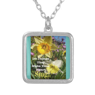 Inspirational Quote Daffodil Spring Floral Flower Silver Plated Necklace