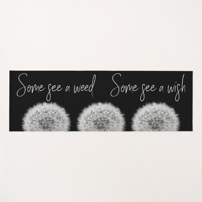 Inspirational quote dandelion black & white photo yoga mat (Front (Horizontal))