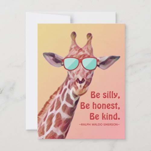 Inspirational Quote Emerson Be Silly Fun Giraffe P Postcard