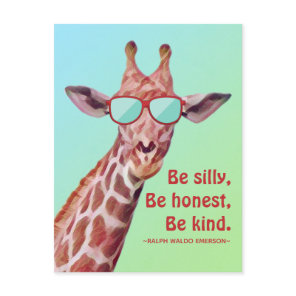 Inspirational Quote Emerson Be Silly Fun Giraffe Postcard