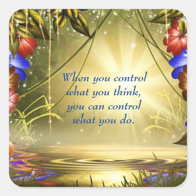 Inspirational Quote Empower Your Mindset Blue Gold Square Sticker (Front)