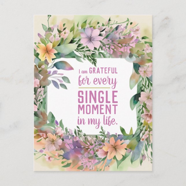 Inspirational Quote Floral Attitude of Gratitude Postcard (Front)