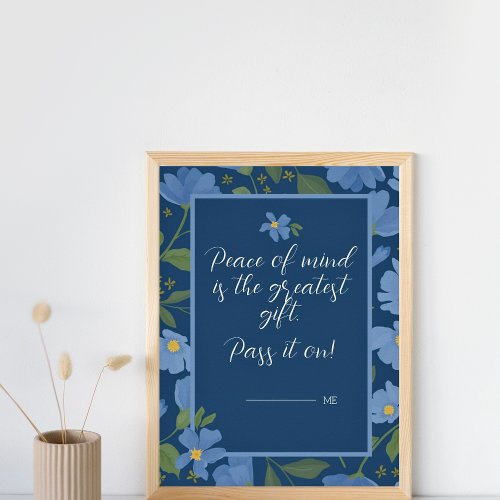 Inspirational Quote Floral Blue Peace Script Poste Poster
