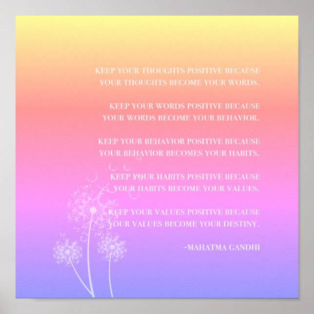 Inspirational Quote | Gandhi Positive Thinking Poster (Front)