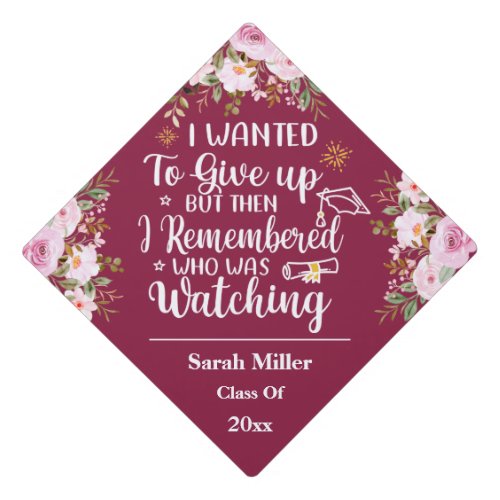 inspirational quote graduation I wanted to give up Graduation Cap Topper