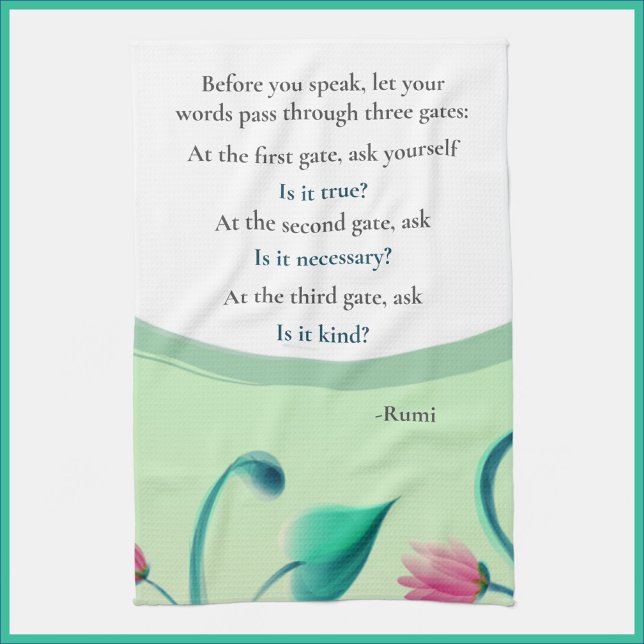 Inspirational Quote Green Floral  Kitchen Towel (Creator Uploaded)