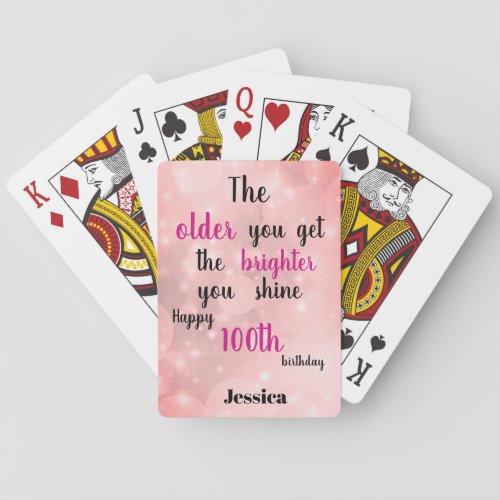 Inspirational quote  Happy 100th Birthday Name Poker Cards