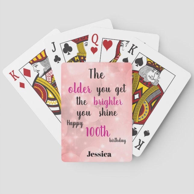 Inspirational quote  Happy 100th Birthday Name Poker Cards (Back)