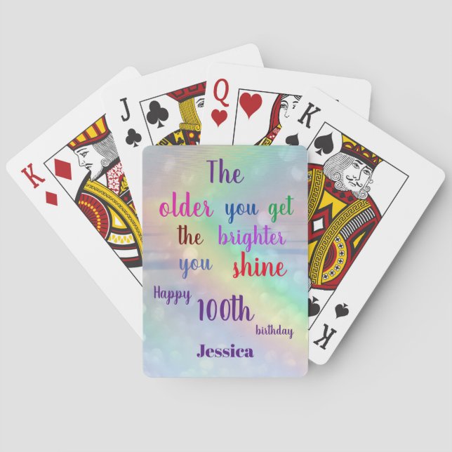 Inspirational quote  Happy 100th Birthday Name Poker Cards (Back)