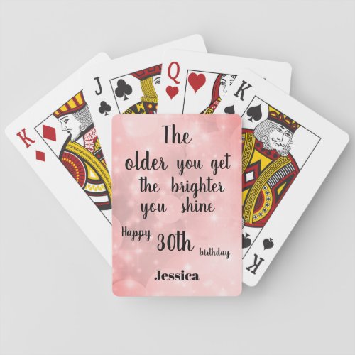 Inspirational quote  Happy 30th Birthday Name Poker Cards