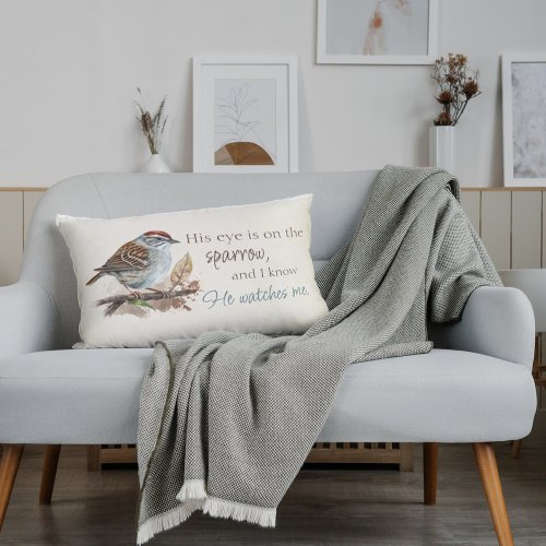 Inspirational Quote His Eye is On the Sparrow Lumbar Pillow