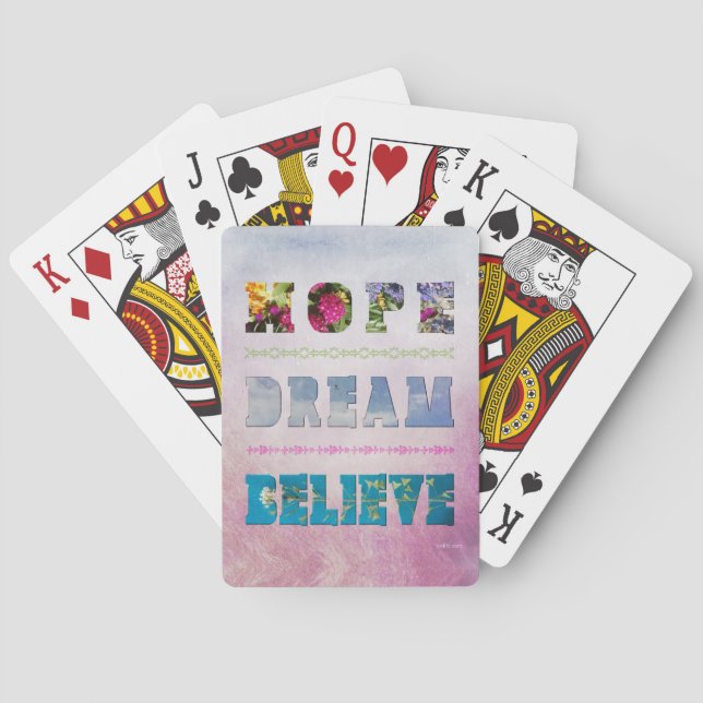 Inspirational Quote Hope Dream Believe Pink Floral Poker Cards (Back)