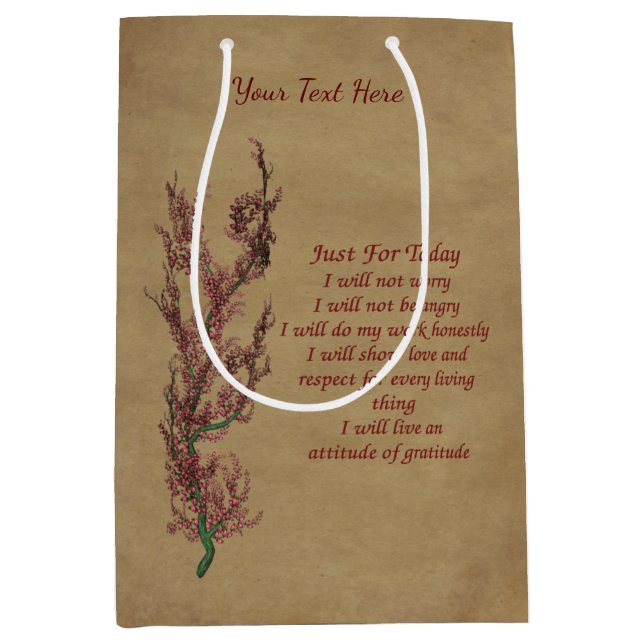 Inspirational Quote Just For Today Personalized  Medium Gift Bag (Front)