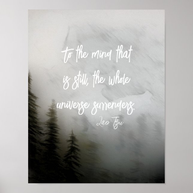 inspirational quote Lao Tzu text on misty pines Poster (Front)