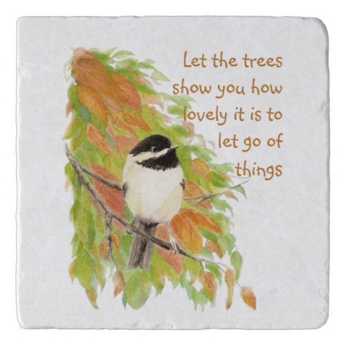 Inspirational Quote Letting Go Autumn Tree Bird Trivet