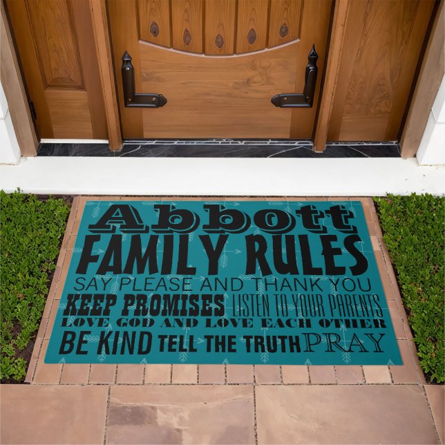 Inspirational Quote Life Family Rules Doormat (Outdoor)