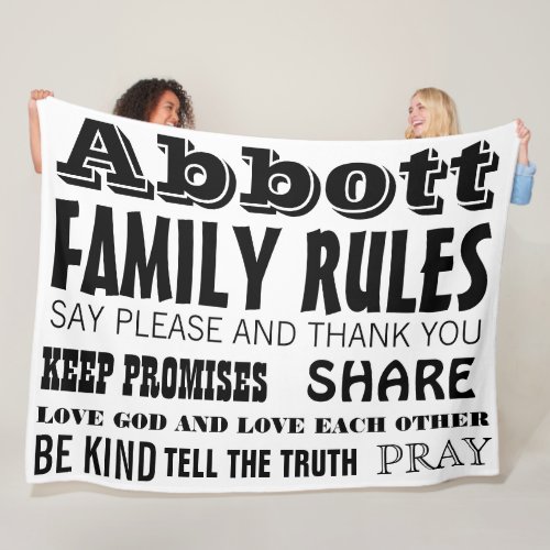 Inspirational Quote Life Family Rules Fleece Blanket