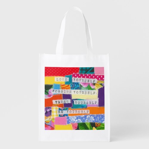 Inspirational quote Love yourself trust yourself Grocery Bag