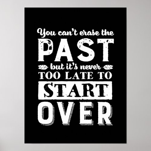 Inspirational Quote Never Too Late To Start Over Poster