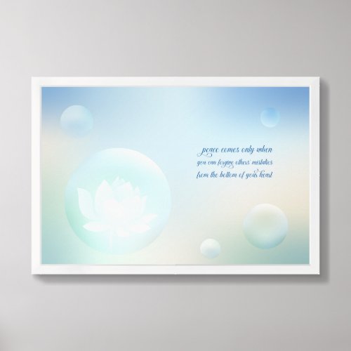 Inspirational quote of peace Lotus Framed Art