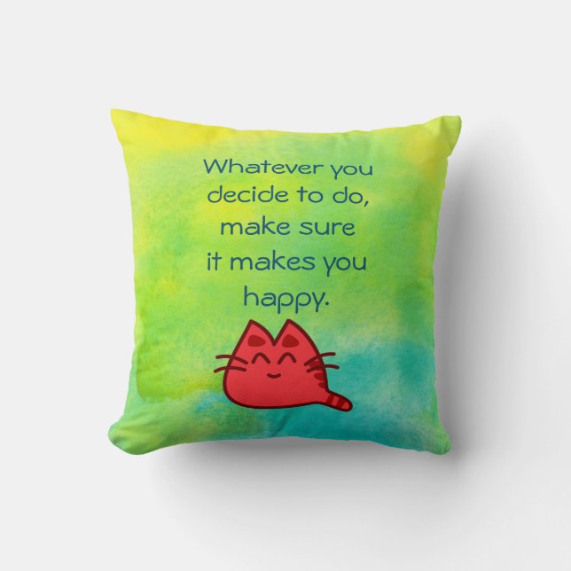 Inspirational Quote on Happiness Throw Pillow (Front)