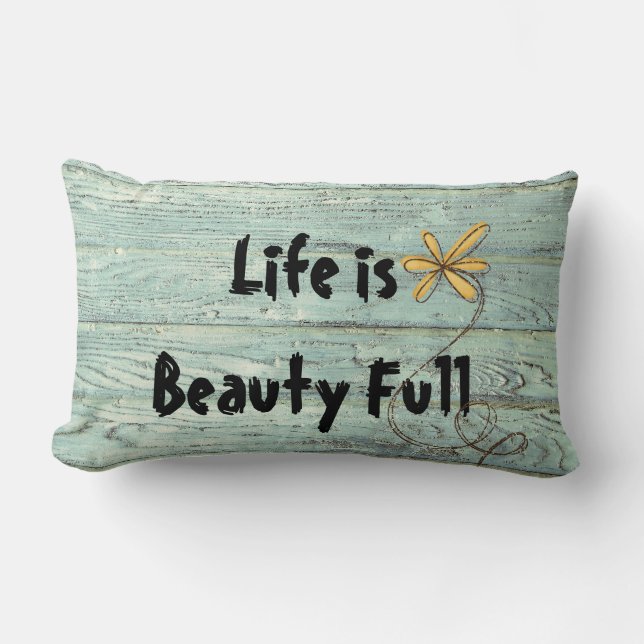 Inspirational quote on retro wood lumbar pillow (Front)