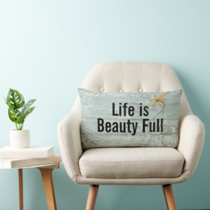 Inspirational Quote on Rustic Turquoise Wood Lumbar Pillow
