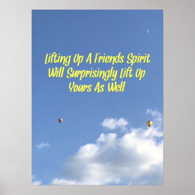 Inspirational Quote On Sky Cloud Hot Air Balloon Poster (Front)