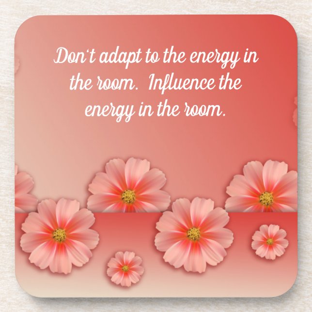 Inspirational Quote on Soft Peach & Pink Flowers Beverage Coaster (Front)