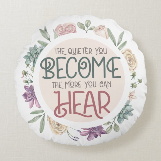 Inspirational Quote Pastel Floral Wreath Round Pillow (Front)